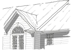 illustration of a roof with snow showing the lines were rafters affect thermal bridging