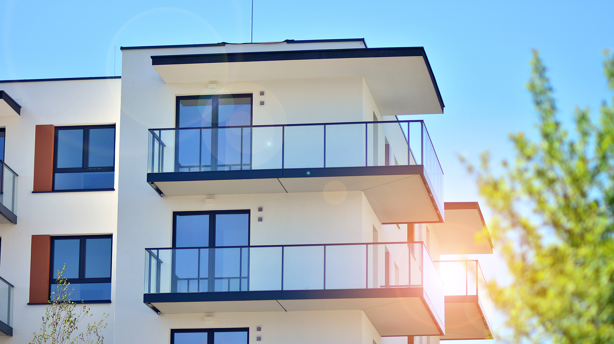 photo of apartments with cantilevered balconies